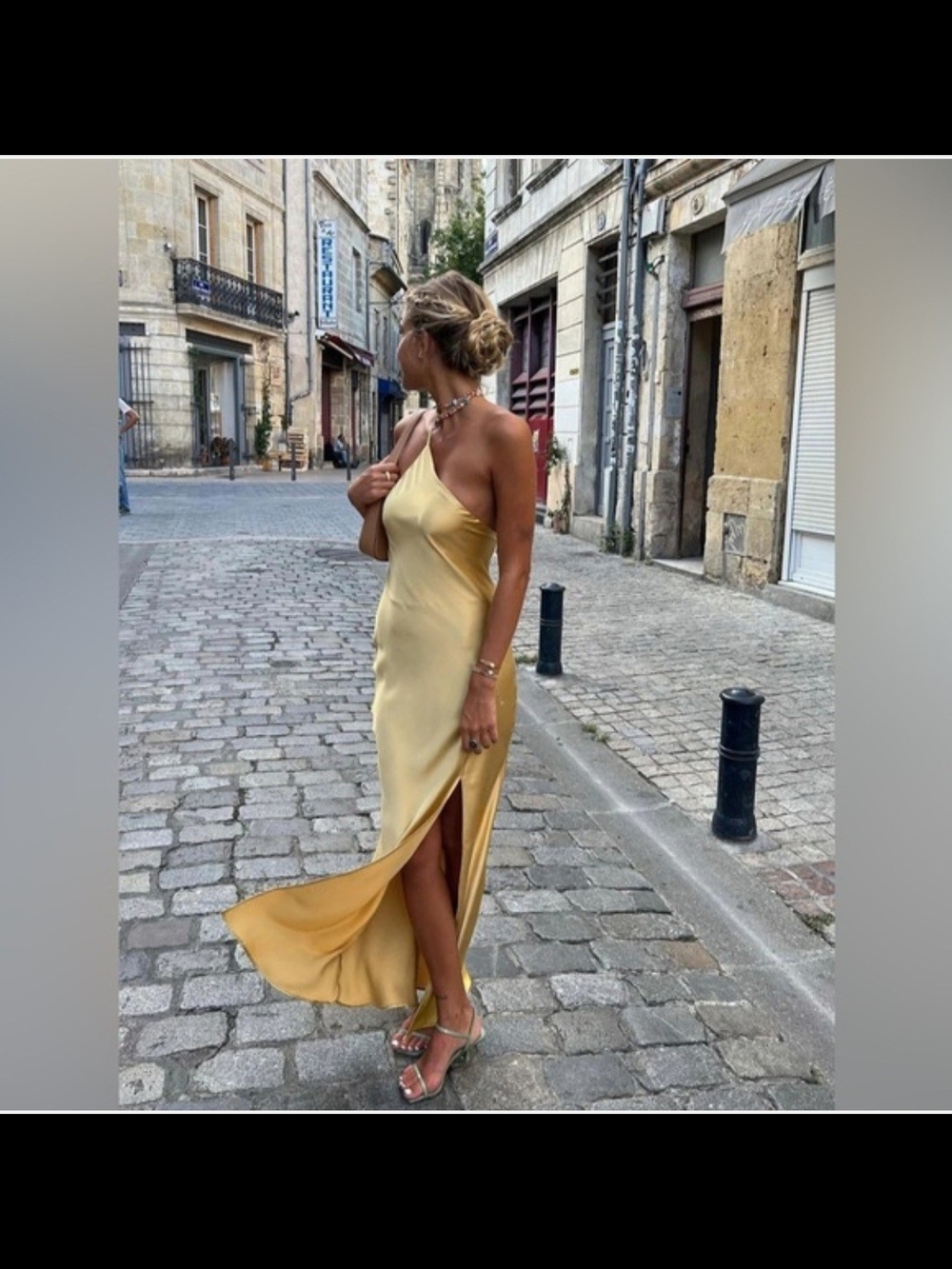 One Shoulder Satin Yellow Dress